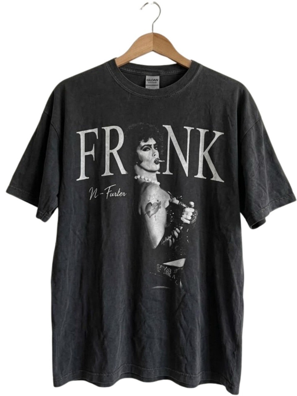 Gildan Black FRANK Rocky Horror Tim Curry Graphic Tee
